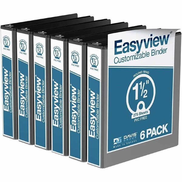 Davis Group Easyview Premium, Round Ring, Customizable, View Binder, (Black, 1.5"), PK6 8412-01-06 - main