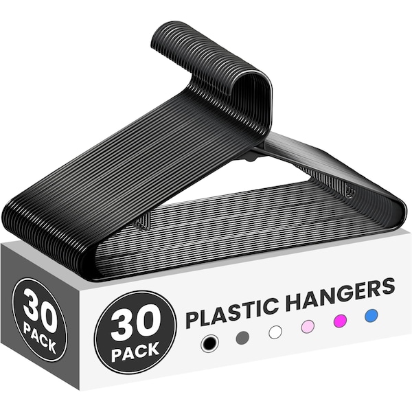 Simple Deluxe YSSOA Plastic Hangers, Clothes Hangers w/ Non-Slip Hooks, Heavy Duty Closet Organizer, Black, 30PK HKHANGPLASTC30BLK - main