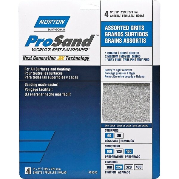 Norton Co ProSand 0766070 Sanding Sheet, 11 in L, 9 in W, Aluminum Oxide Abrasive, Fiber Backing 5386 - main