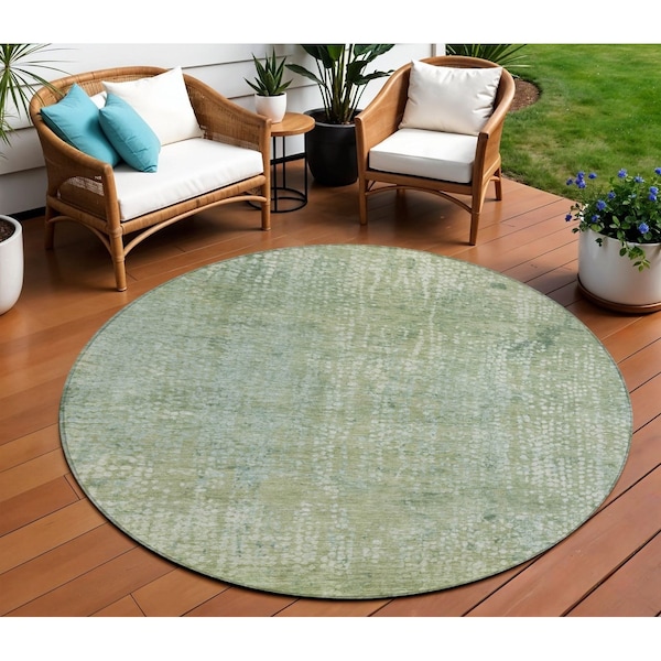 Homeroots 8' Green And Ivory Round Abstract Washable Indoor Outdoor Area Rug 631067 - main