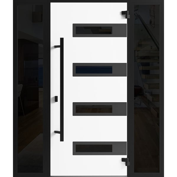Vdomdoors Front Exterior Prehung Steel Door Ronex0131 Grey 2 Sidelight Exterior Windows Sidelites Entry Metal RONEX0131EXD-GRE-W14+36+14 X H80-LH-I - main