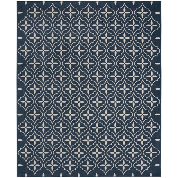 Homeroots 5' X 7' Navy Blue And Ivory Geometric Indoor Outdoor Area Rug 572644 - main