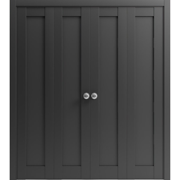 Sartodoors Sliding Closet Double Bi-fold Doors Black Solid Core Modern Interior QUADRO4111DBF-BLK-72 x 96 (4* 18x96) - main