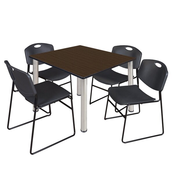 Regency Square Kee Breakroom Table W/ 4 Zeng Stack Chairs, 48 in W, 48 in L, Neo Walnut TB4848NWBPCM44BK - main