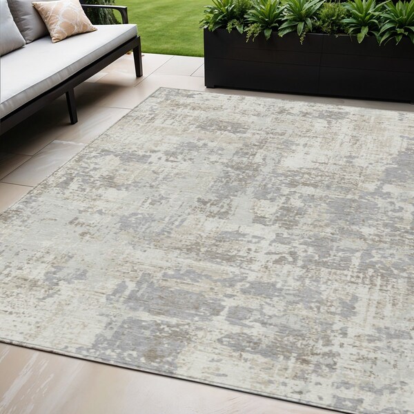 Homeroots 5' X 8' Ivory And Gray Abstract Washable Indoor Outdoor Area Rug 597975 - main