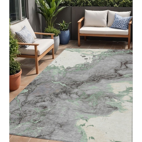 Homeroots 5' X 8' Green And Gray Abstract Washable Indoor Outdoor Area Rug 631880 - main