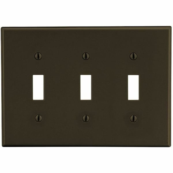 Hubbell Wiring Device-Kellems Toggle Switch Wall Plate, Number of Gangs: 3 Plastic, Satin Finish, Brown P3 - main