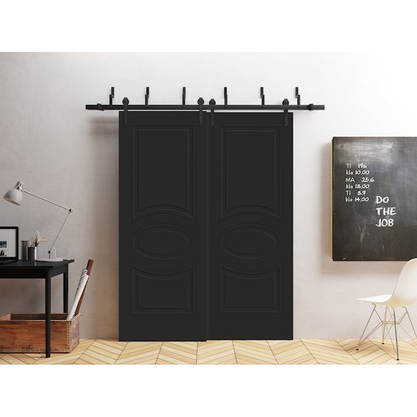 Vdomdoors Sliding Closet Barn Bypass Doors 48 x 96 inches / Mela 7001 Painted Black / Modern 6.6FT Rails Hard MELA7001BBB-TCF-4896 - main
