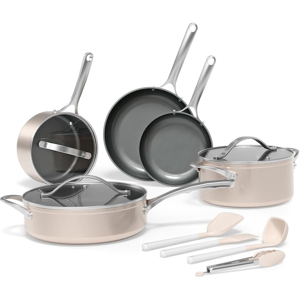 Bakkenmaster Bakken 12-Piece Aluminum Cookware Set, Nonstick, PTFE & PFAS Free, Cream, Oven Safe BAKCRMIC8CRM - main