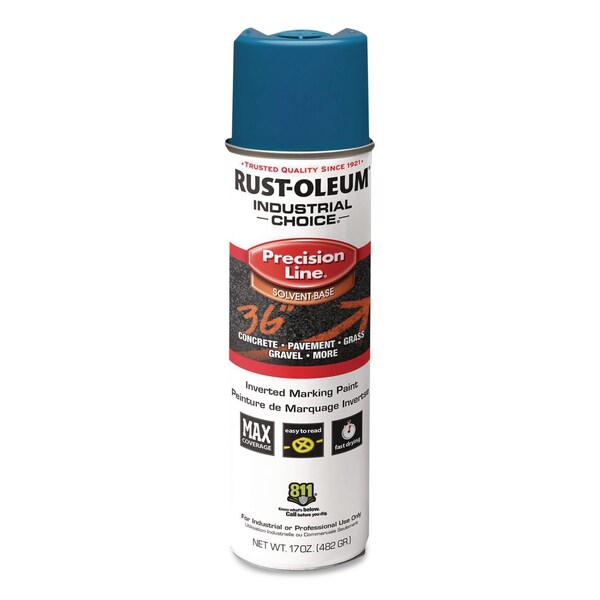 Rust-Oleum IC M1600 System Solvent-Based Precision Line Marking Paint, Flat Blue, 17 oz Aerosol Can, 12PK 203022V - main