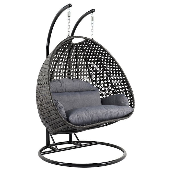 Leisuremod Wicker Hanging 2 person Egg Swing Chair With Outdoor Cover, Charcoal Blue ESC57CBU-C - main