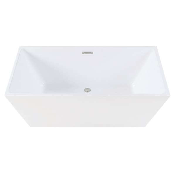 Kingston Brass 59" Acrylic Rectangular Double Ended Freestanding Tub with Drain, Glossy White/Polished Nickel VTSQ593223C416 - main