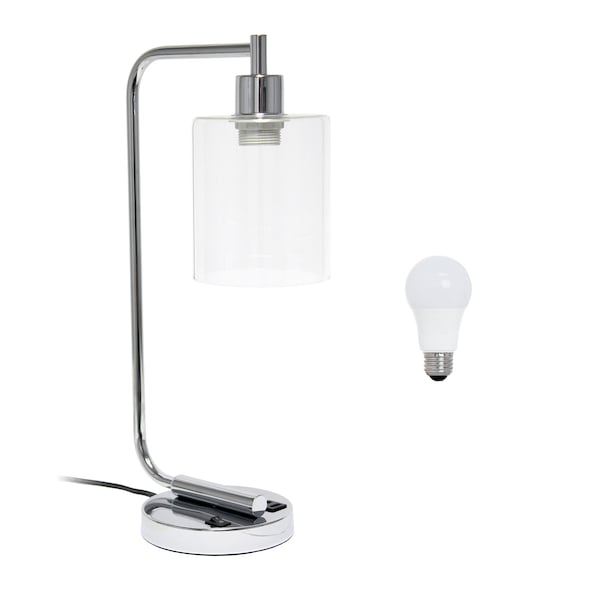 Homeroots 19" Silver Iron Lantern USB Table Lamp LED With Clear Cylinder Shade 645998 - main