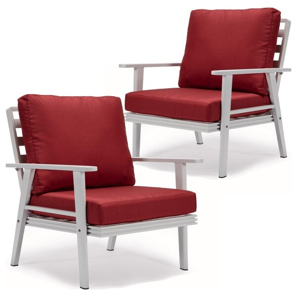 Leisuremod Walbrooke Outdoor Patio White Aluminum Armchairs With Cushions, Red, 2PK WW-31-27R2 - main