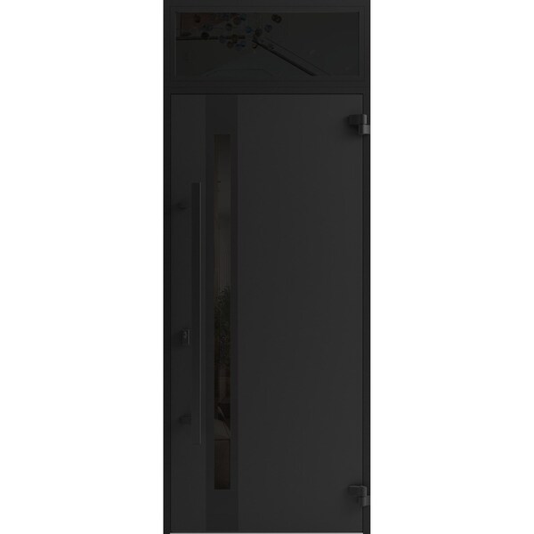 Vdomdoors Front Exterior Prehung Steel Door Ronex1033 Teak Transom Window Sidelite Entry Metal Modern Painted RONEX1033EXD-OAK-W36 X H80+16-LH-I - main