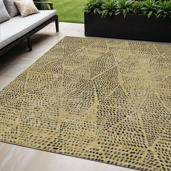 Homeroots 5' X 8' Gold Black And Charcoal Geometric Washable Indoor Outdoor Area Rug 577554 - main