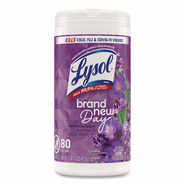 Lysol Disinfecting Wipes, 1-Ply, 7 x 7.25, Lavender and Cotton Blossom, White, 80 Wipes 19200-56264 - main