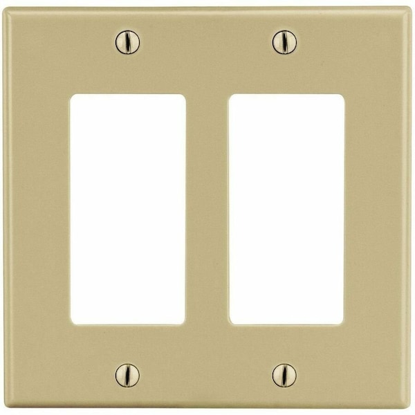 Hubbell Wiring Device-Kellems Rocker Wall Plate, Number of Gangs: 2 Plastic, Satin Finish, Ivory PJ262I - main