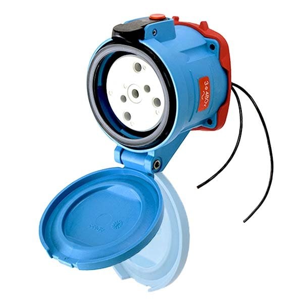 Meltric DS60 RECEPTACLE POLY BLUE SIZE 4 TYPE 4X IP 69 3P+G 60 A 480 VAC 60 Hz +2 AUX PADLOCK PAWL 33-64043-972-843 - main
