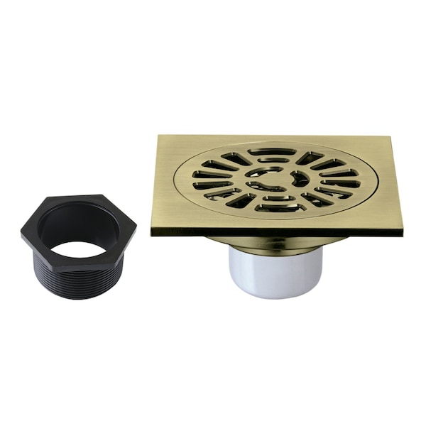Kingston Brass 4" Brass Square Grid Shower Drain with Hair Strainer, Antique Brass BSF4267AB - main
