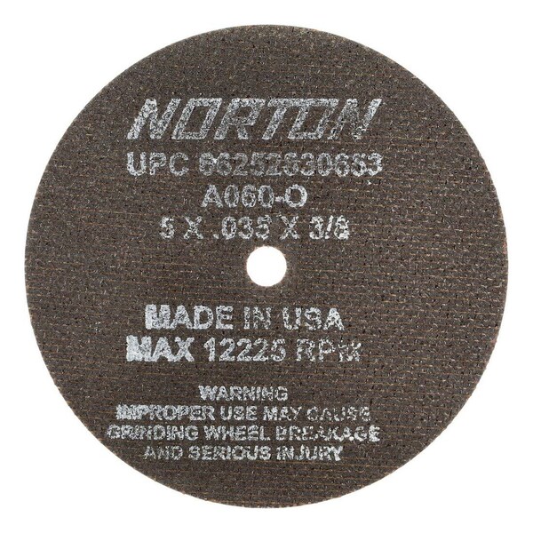 Norton Co Cutoff Wheel: 5 in Dia, 0.035 in Thick, 3/8 in Hole, Aluminum Oxide 66252830653-XCP1 - main
