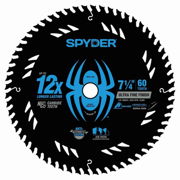 Spyder 7-1/4-Inch 60-Tooth Thick Kerf Ultra Fine Finish Saw Blade for Wood 13111 - main