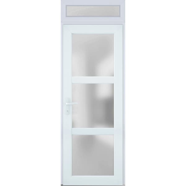 Vdomdoors Front Exterior Prehung FiberGlass Door Frosted Glass / Manux 8552 White Silk / Sidelight Exterior W MANUX8552EXD-WS-W30+12 x H80-LH - main