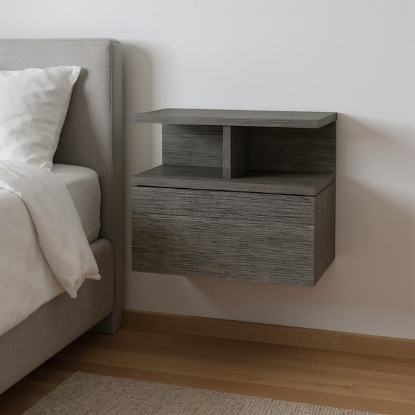 Homeroots 13" Dark Gray Wood One Drawer Floating Nightstand 546380 - main