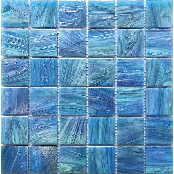 Apollo Tile Celestial 12 in. x 12 in. Glossy Denim Blue Glass Mosaic Wall and Floor Tile 10 sq. ft./case 10-pack APL2ST88BL546 - main