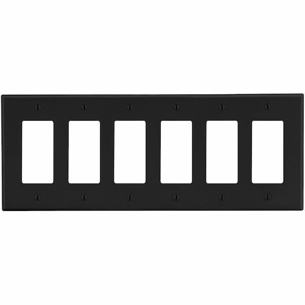 Hubbell Wiring Device-Kellems Wallplate, 6-Gang, 6) Decorator, Black P266BK - main