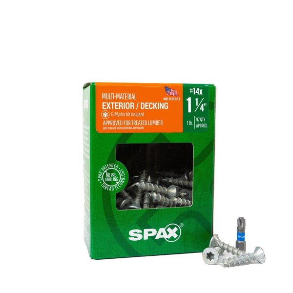 Spax #14 x 1-1/4 in Exterior Wood Deck Screws Construction Flat Head T-Star Plus, 97PK 4191670600324 - main
