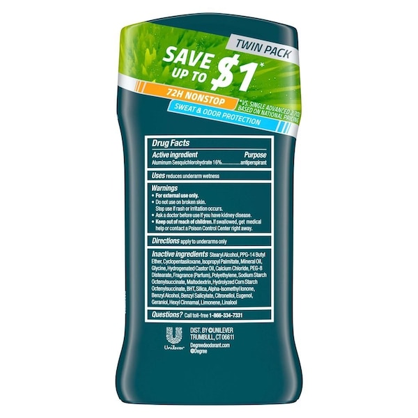 Degree Men Advanced Protection 72H Motionsense Extreme Blast Antiperspirant Deodorant, Twin Pack, 5.4oz, 6PK 64348423 - main