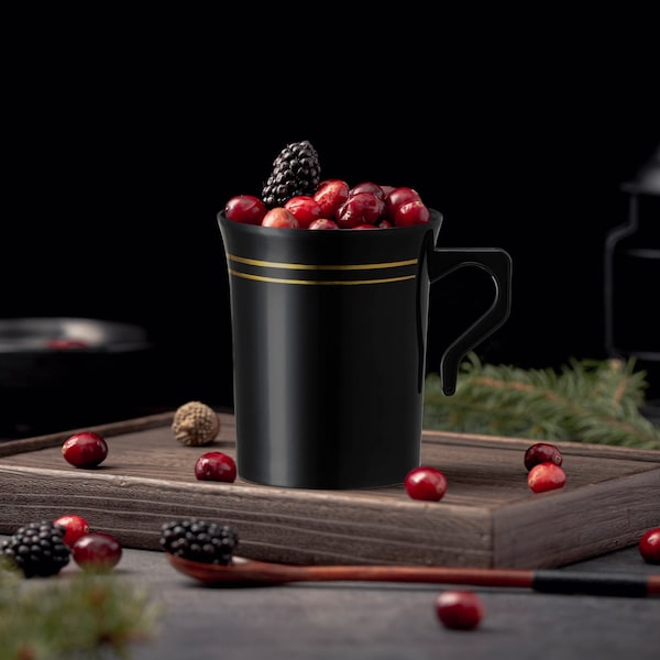 Smarty Had A Party 8 oz Black with Gold Edge Rim Round Plastic Coffee Mugs 120 Mugs, 120PK 6934-BKG-CASE - main