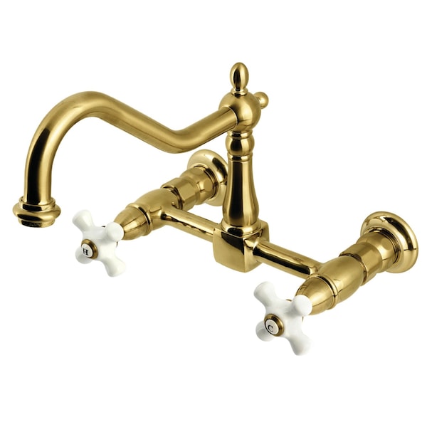 Kingston Brass Two-Handle Wall Mount Bridge Kitchen Faucet, Brushed Brass KS1247PX - main
