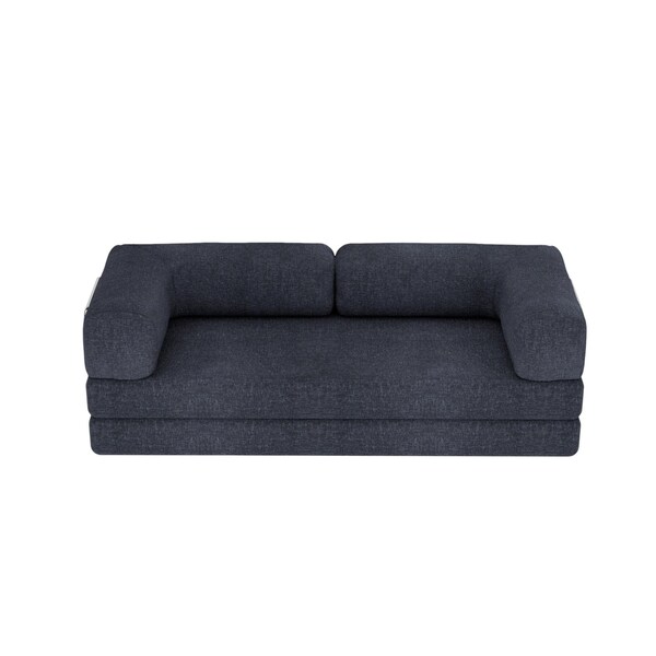Homeroots 82" Blue Chenille Convertible Futon Sleeper Sofa 706808 - main