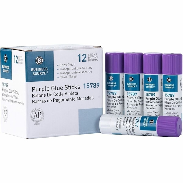 Business Source Glue Sticks, 0.26 oz, Purple, PK12 BSN15789 - main