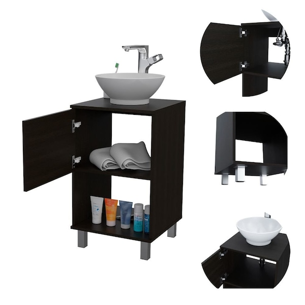 Homeroots 18" Silver And Black Laminate Accent Cabinet With One Shelf 478422 - main