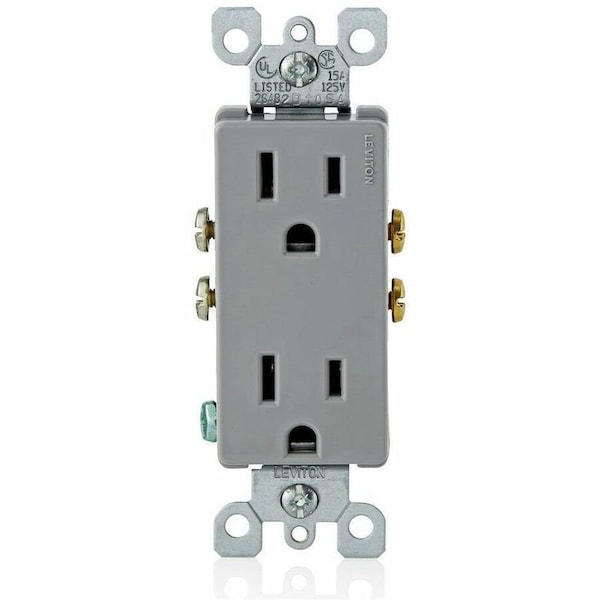 Leviton Residential Grade Decora Receptacle, 15 Amp, 125 Volt 5325-GY - main