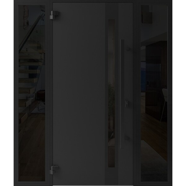 Vdomdoors Front Exterior Prehung Steel Door Ronex1033 Teak 2 Sidelight Exterior Windows Sidelites Entry Metal RONEX1033EXD-OAK-W16+36+16 x H80-RH-I - main