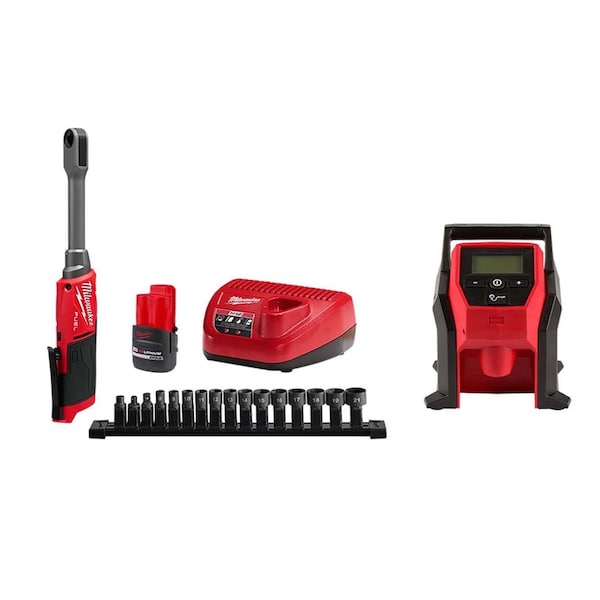 Milwaukee Tool M12 FUEL Box Ratchet Kit + M12 Inflator 3050-21, 2475-20 - main