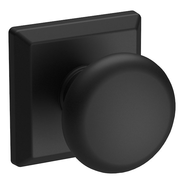 Baldwin Passage Round Knob and Traditional Square Rose with 6AL Latch and Dual Strike Satin Black Finish PSROUTSR190 - main