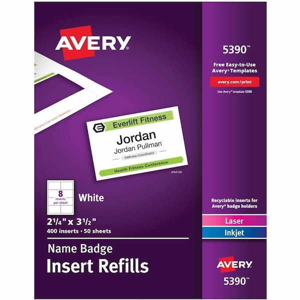 Avery Name Badge Insert Refills, 2-1/4", PK400 5390 - main