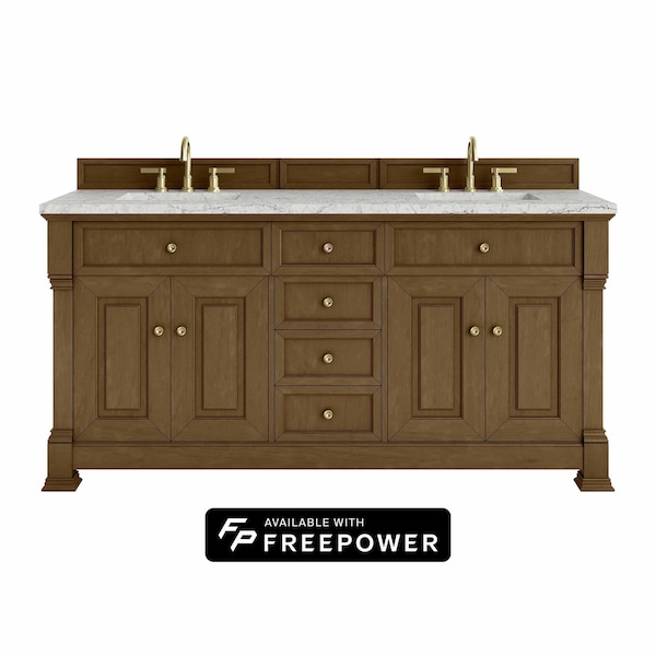 James Martin Vanities Brookfield 72 in. Double Vanity, Honey Oak w/ 3 CM Eternal Jasmine Pearl Silestone Top 547-V72-HNO-FEJP - main