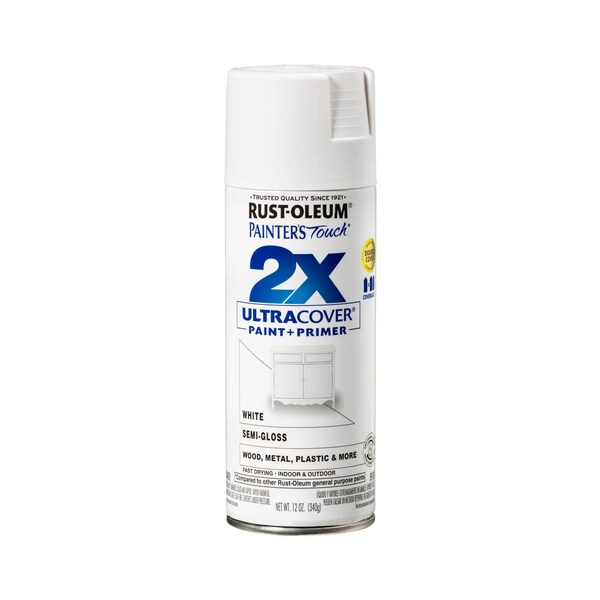 Rust-Oleum Spray Paint, White, Semi-Gloss, Solvent, 12 Oz 334098 - main