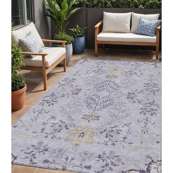 Homeroots 5' X 8' Lavender Purple And Gray Floral Washable Indoor Outdoor Area Rug 605480 - main