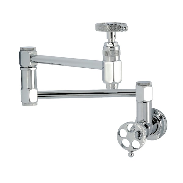 Kingston Brass Wall Mount Pot Filler Faucet with Knurled Handle, Polished Chrome KS5101RKX - main