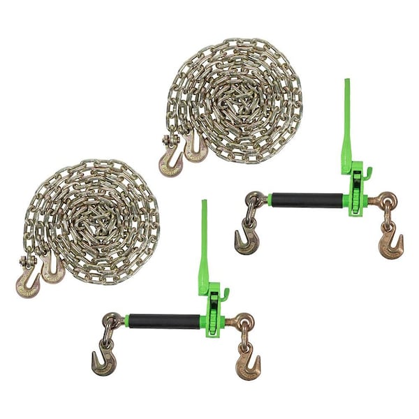 Mytee Products 5/16 in - 3/8 in Hi-Viz Green Quick Ratchet Chain Binder with (2) 5/16 in x 20 ft G70 Chain CBRS-FH56x2-CH51620x2-KIT - main
