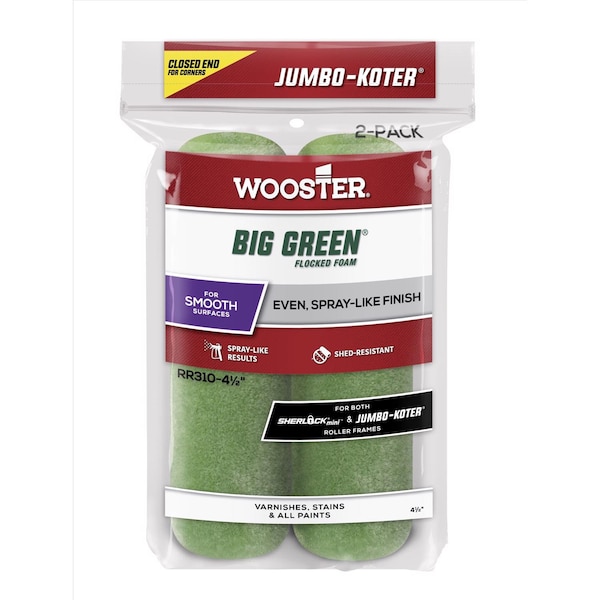 Wooster Big Green Flock Foam 4-1/2 in. W X 3/8 in. Trim Paint Roller Cover 2 pk RR310-4 1/2 - main