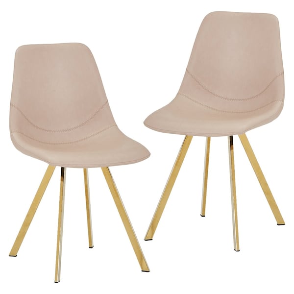 Leisuremod Markley Modern Leather Dining Chair With Gold Legs in Taupe, 2PK MCG18TP2 - main