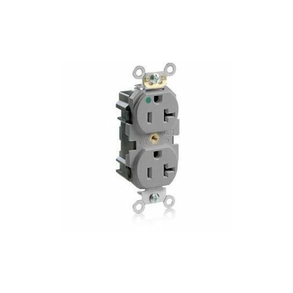 Leviton Straight Blade Receptacle, 5-20R, 20 A, 125V AC, 2 Pole, 3 Wire, Flush Mount, Self-Grounded M8300-HGY - main